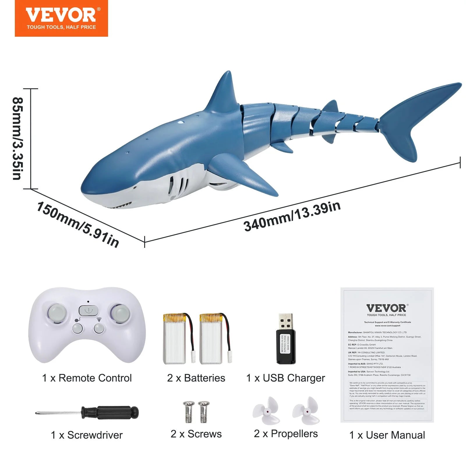 VEVOR High-Speed 2.4 GHz Remote Control Shark Toy Boat for Kids and Adults