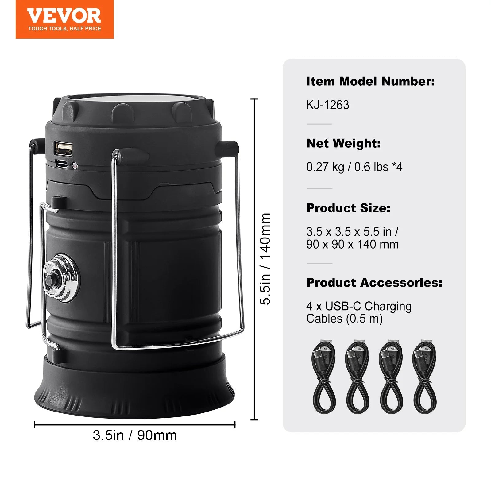 Portable Rechargeable LED Camping Lanterns with Battery Bank Function - Set of 4