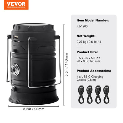 Portable Rechargeable LED Camping Lanterns with Battery Bank Function - Set of 4