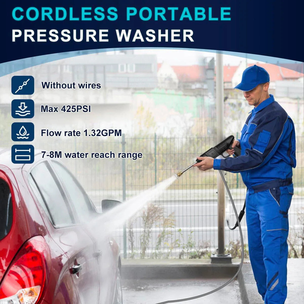 Portable Cordless High-Pressure Electric Water Spray Gun for Automotive Cleaning