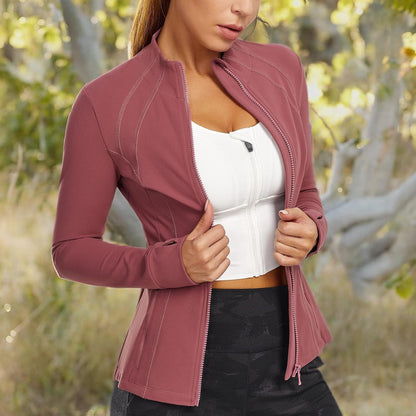 Women's Full Zip Sports Jacket - Slim Fit Long Sleeve Workout and Running Jacket with Thumb Holes (Pink, Medium)