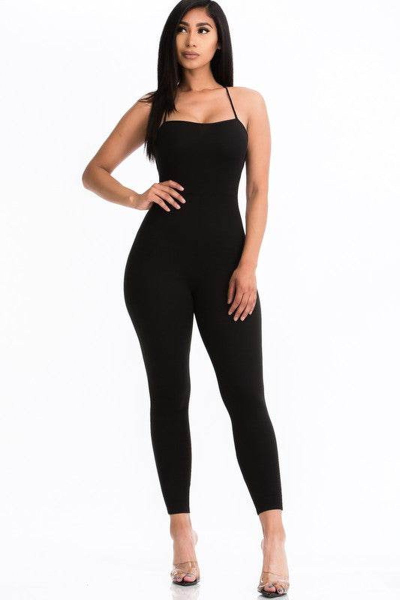 Criss-Cross Back Detail Bodycon Jumpsuit