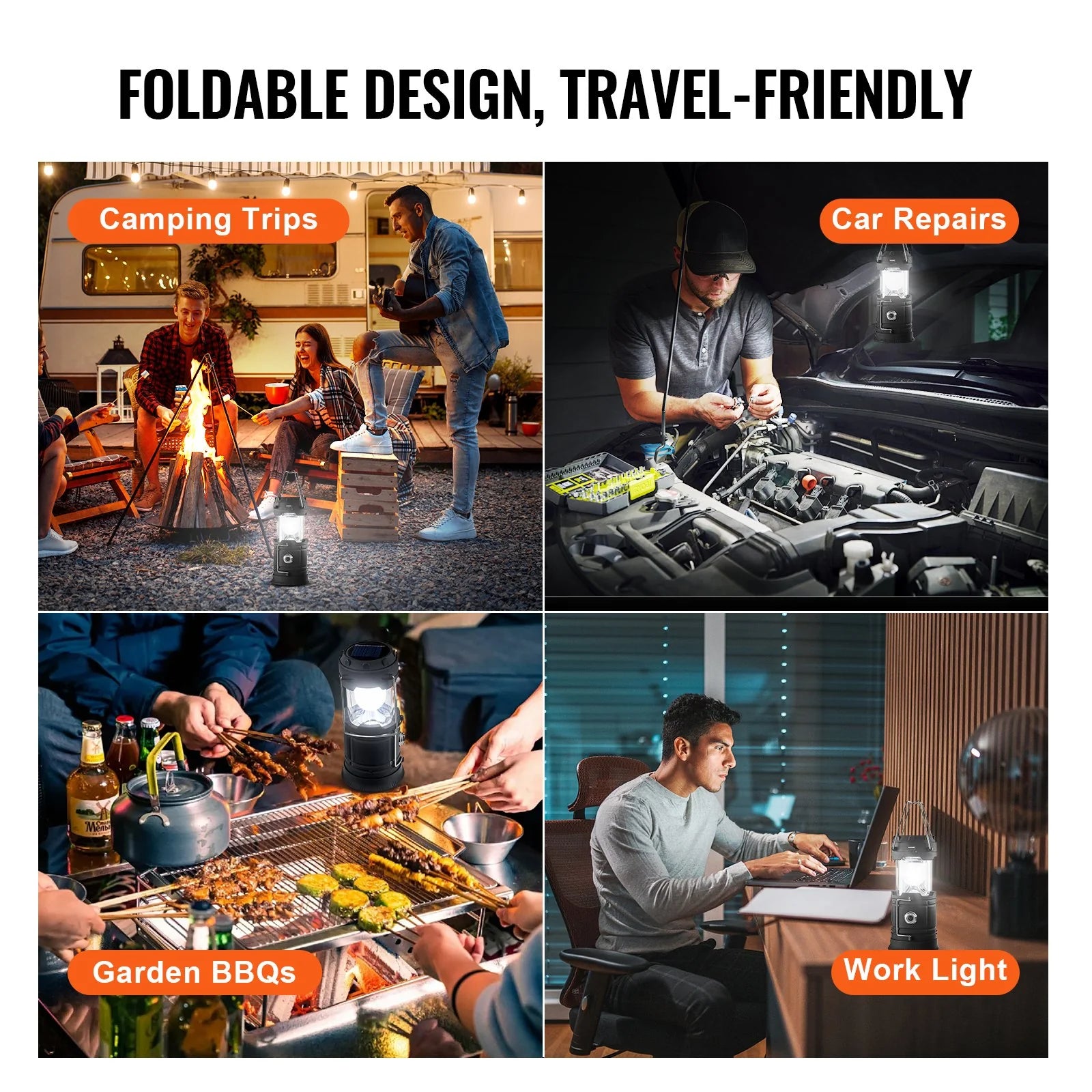 Portable Rechargeable LED Camping Lanterns with Battery Bank Function - Set of 4