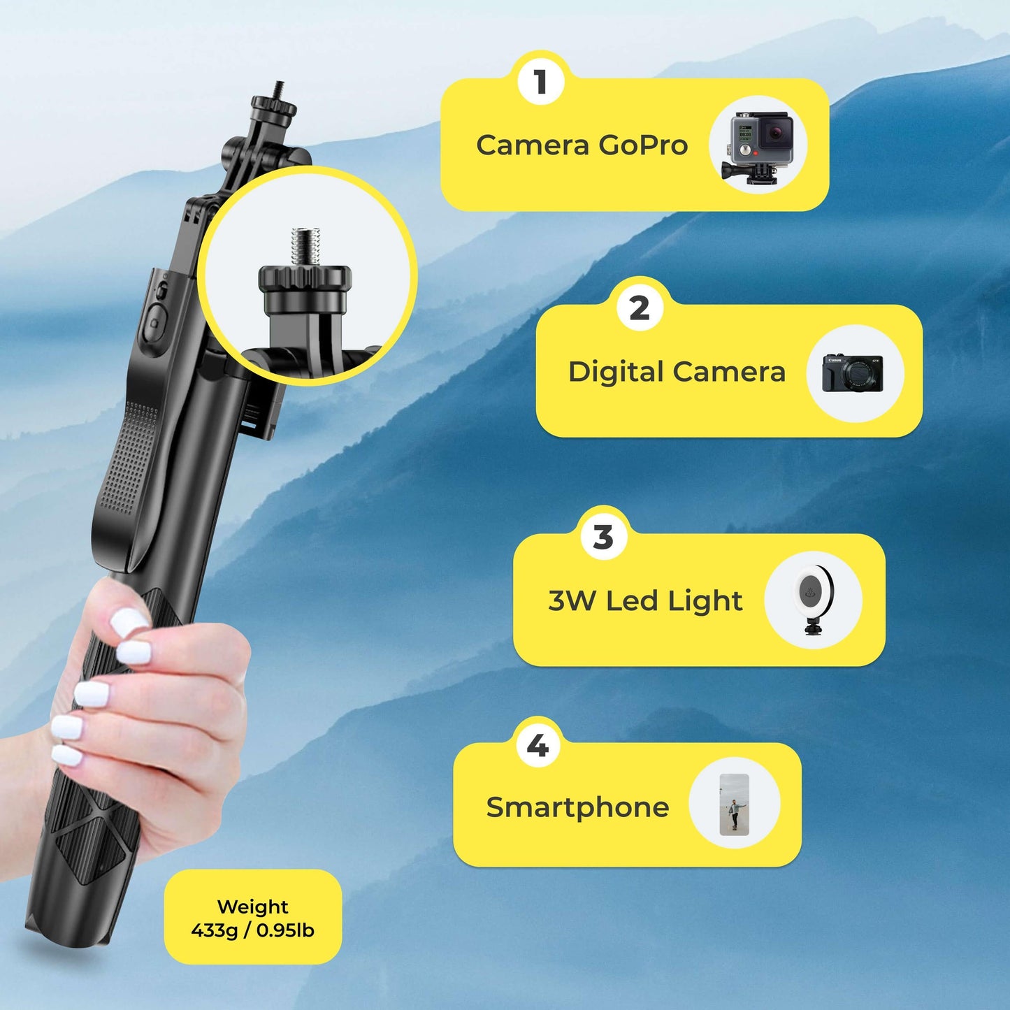 Professional Phone Tripod and Selfie Stick with Remote Control and 3W LED Light - Universal Mount for iPhone, Android, and GoPro Recording & Streaming