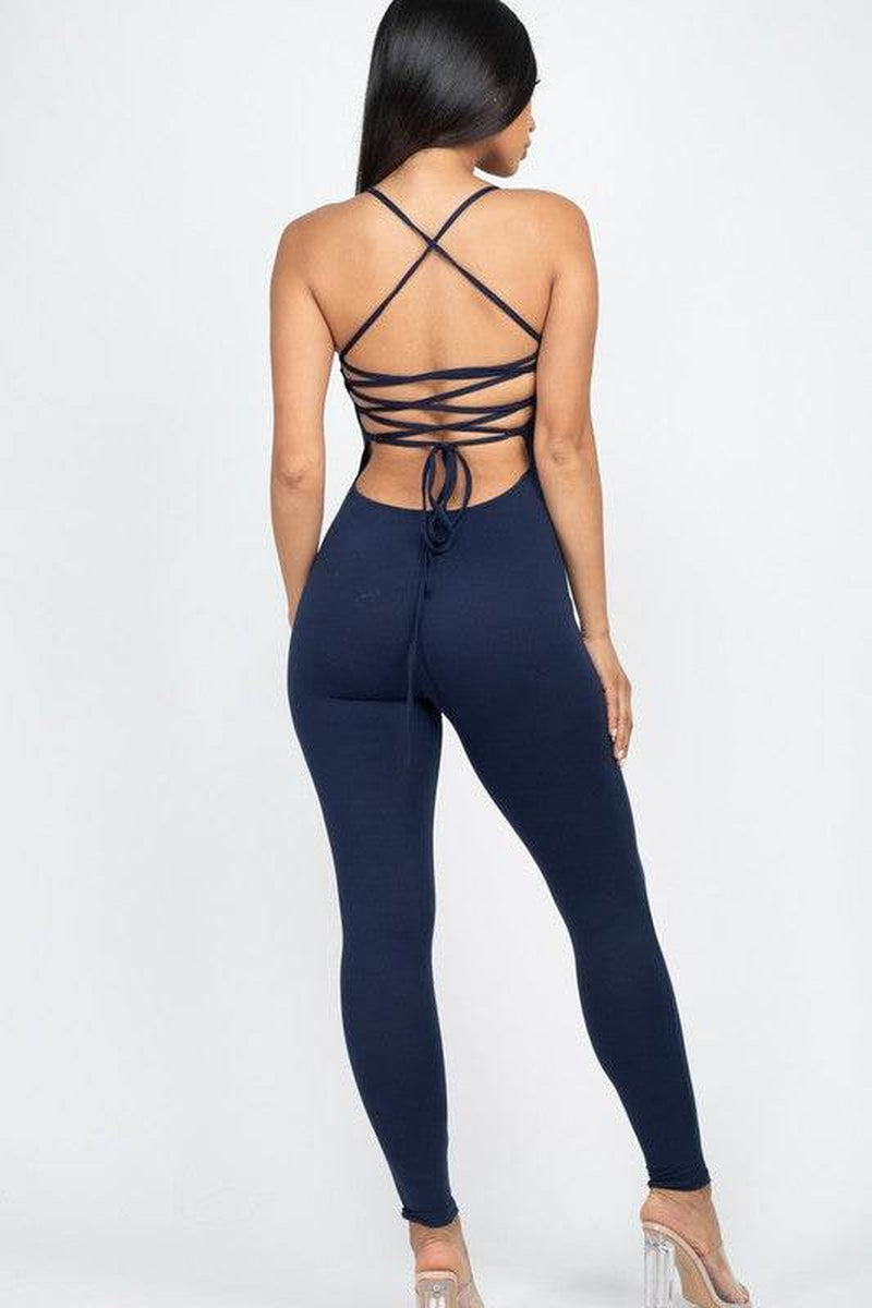 Criss-Cross Back Detail Bodycon Jumpsuit