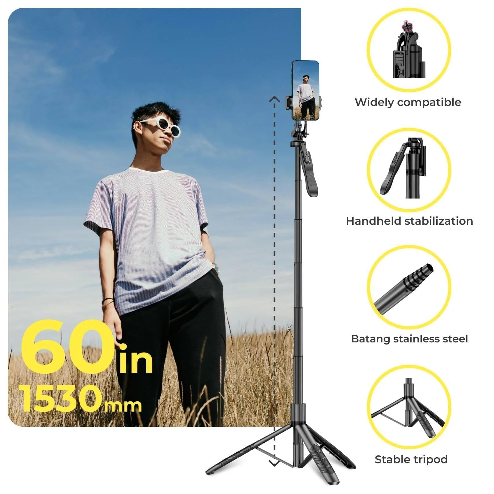 Professional Phone Tripod and Selfie Stick with Remote Control and 3W LED Light - Universal Mount for iPhone, Android, and GoPro Recording & Streaming