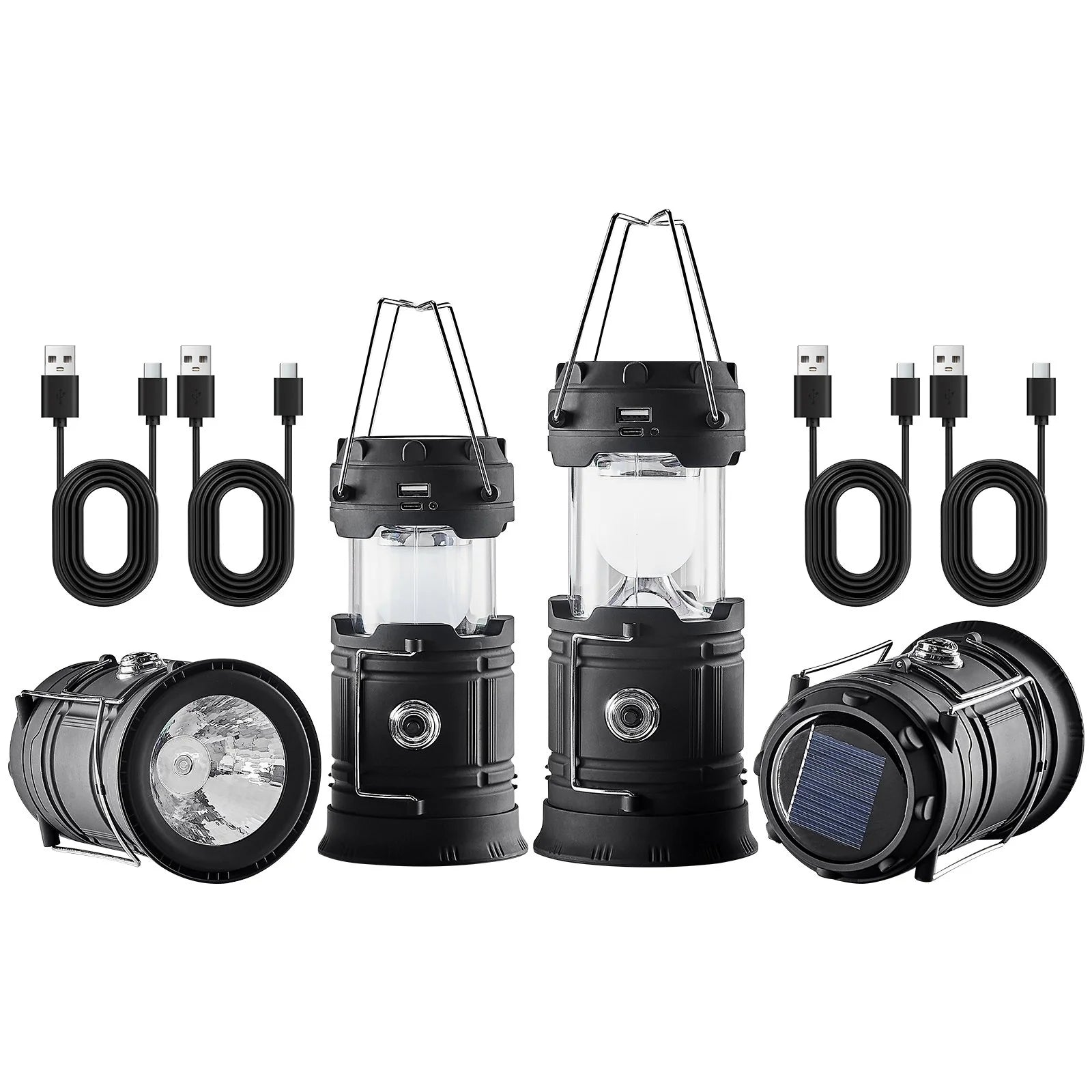 Portable Rechargeable LED Camping Lanterns with Battery Bank Function - Set of 4