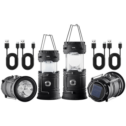 Portable Rechargeable LED Camping Lanterns with Battery Bank Function - Set of 4