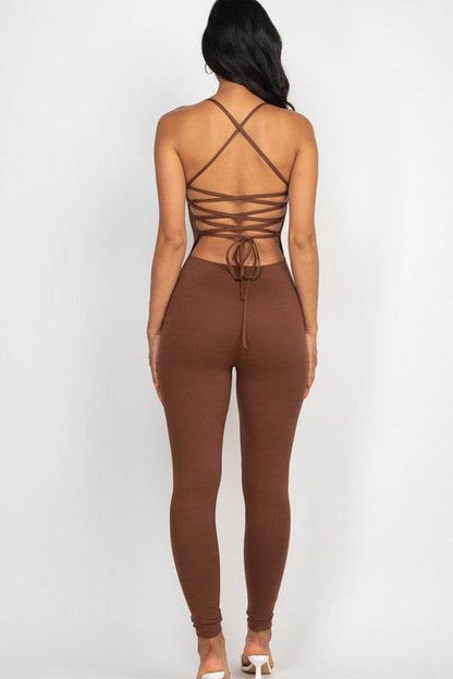 Criss-Cross Back Detail Bodycon Jumpsuit