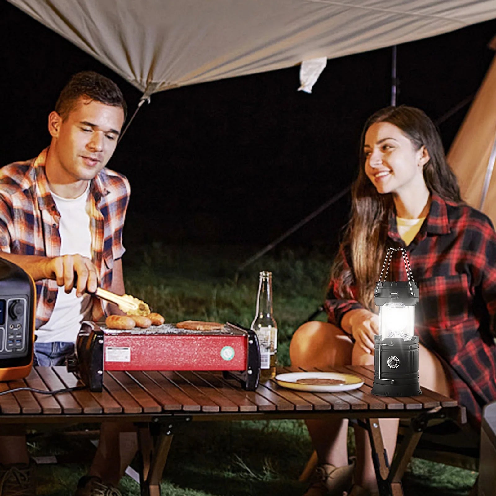 Portable Rechargeable LED Camping Lanterns with Battery Bank Function - Set of 4