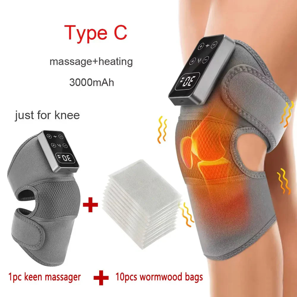 Electric Heated Vibration Knee Massage Physiotherapy Pad 3 in 1 Massager for Shoulder Elbow Hot Compress Pain Relief
