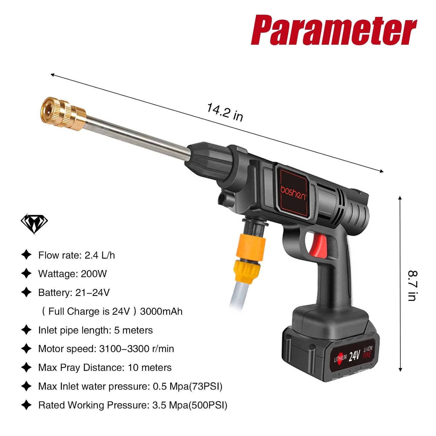 Portable Cordless High-Pressure Electric Water Spray Gun for Automotive Cleaning