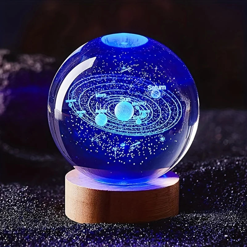 3D Solar System Crystal Glass Nightlight - Elegant Holiday Gift