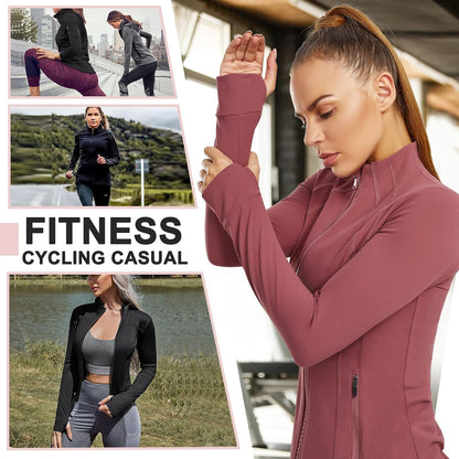 Women's Full Zip Sports Jacket - Slim Fit Long Sleeve Workout and Running Jacket with Thumb Holes (Pink, Medium)