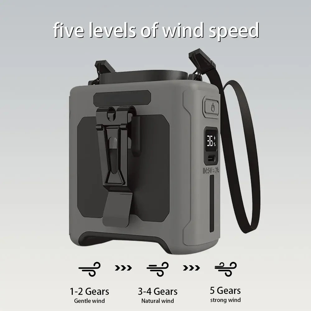 10,000mAh Wearable Neck Fan with 5 Speed Settings and LED Light - Ideal for Outdoor Jobs, Travel, and Camping with 40 Hours of Hands-Free Use