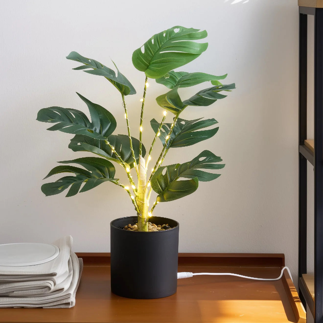 Artificial Monstera Plant with Integrated Fairy Lights