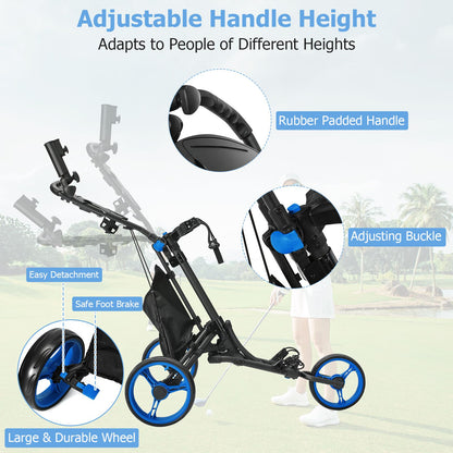 3 Wheel Golf Push Pull Cart with Adjustable Height Handle