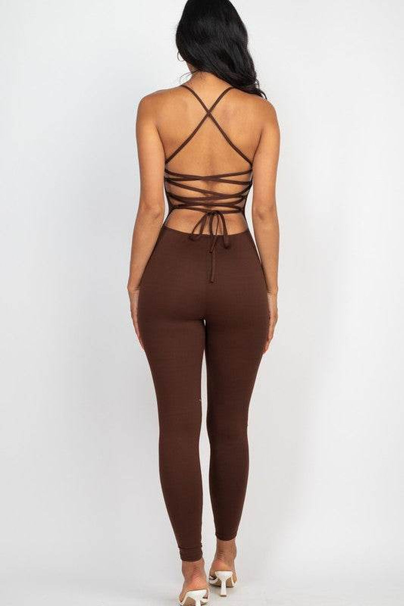 Criss-Cross Back Detail Bodycon Jumpsuit
