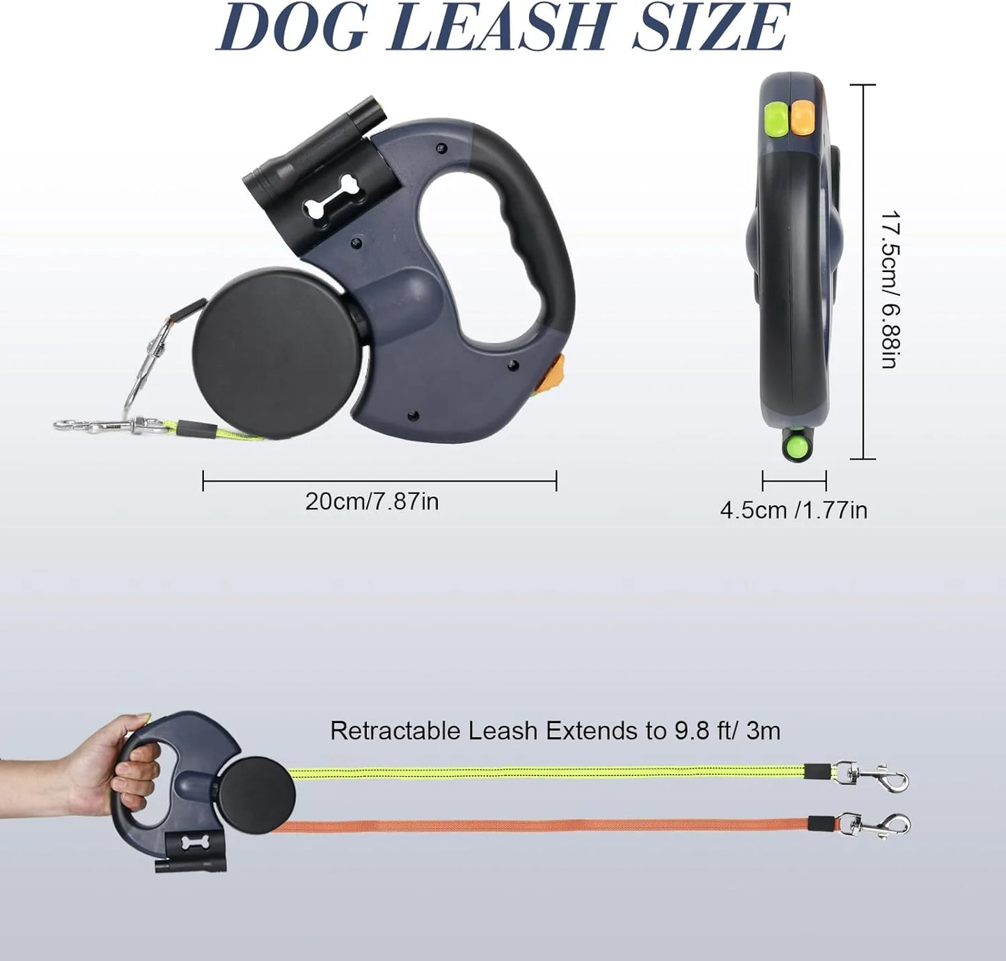 Dual Pet Retractable Leash with Reflective Features and 360-Degree Swivel for Double Dog Walking