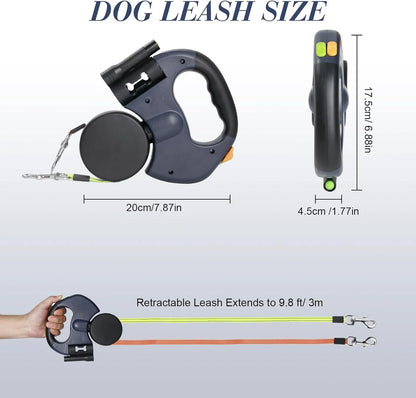 Dual Pet Retractable Leash with Reflective Features and 360-Degree Swivel for Double Dog Walking