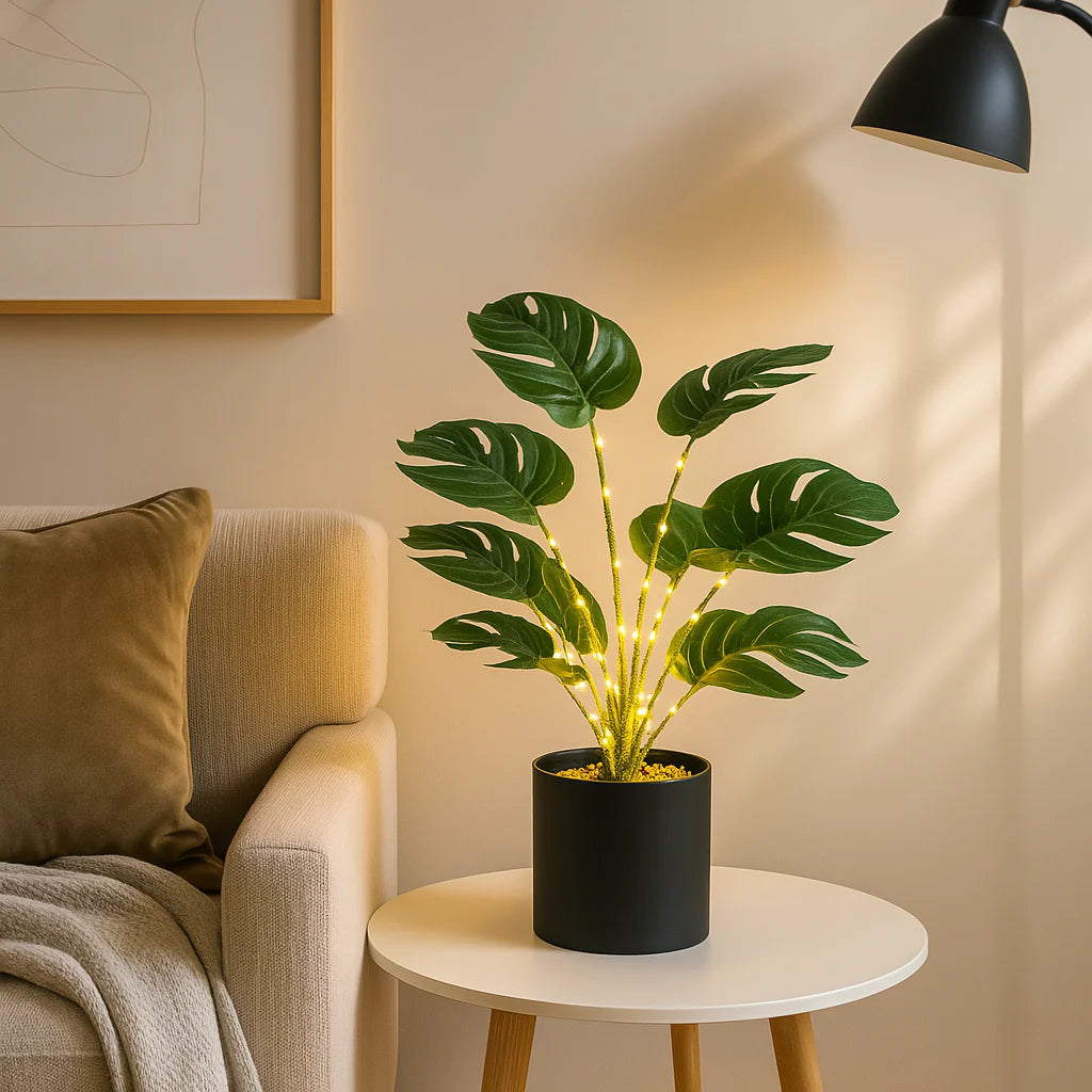Artificial Monstera Plant with Integrated Fairy Lights