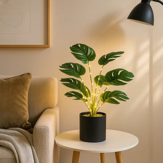 Artificial Monstera Plant with Integrated Fairy Lights