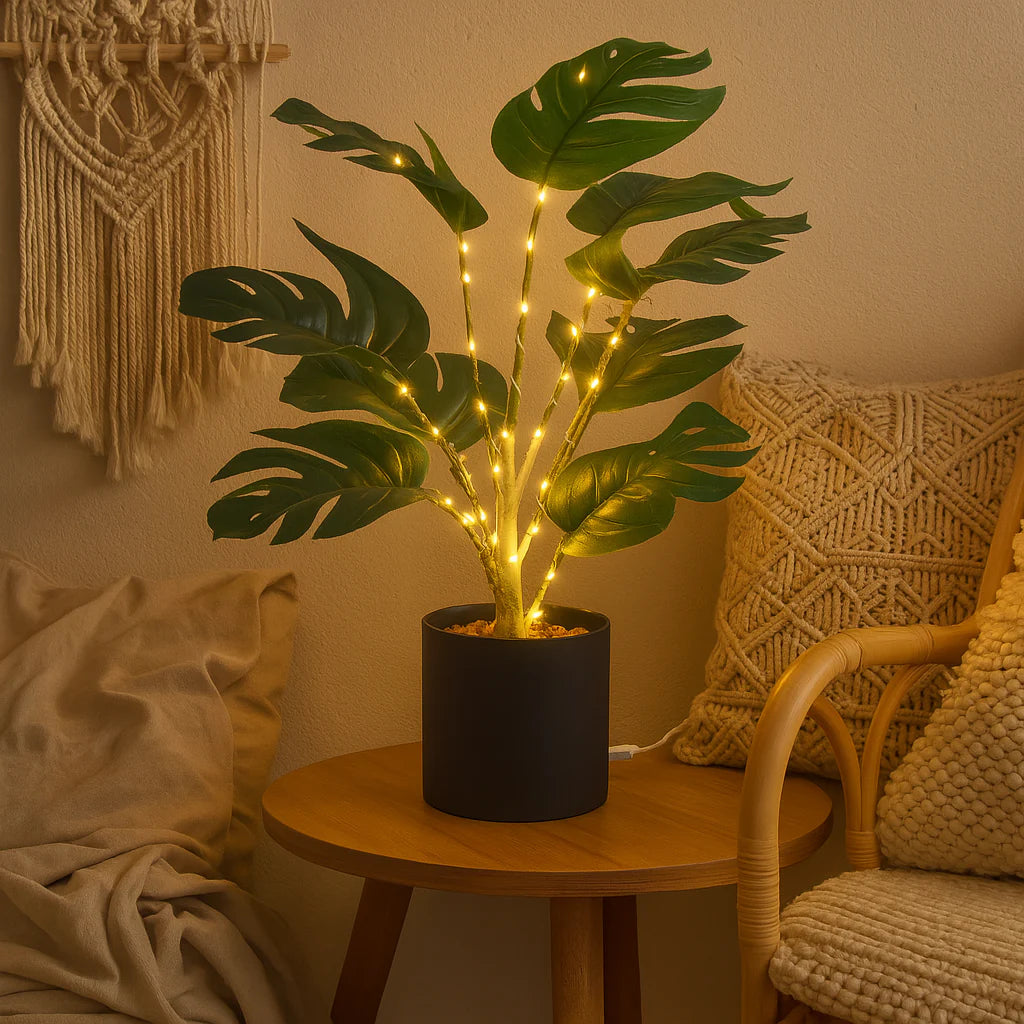 Artificial Monstera Plant with Integrated Fairy Lights