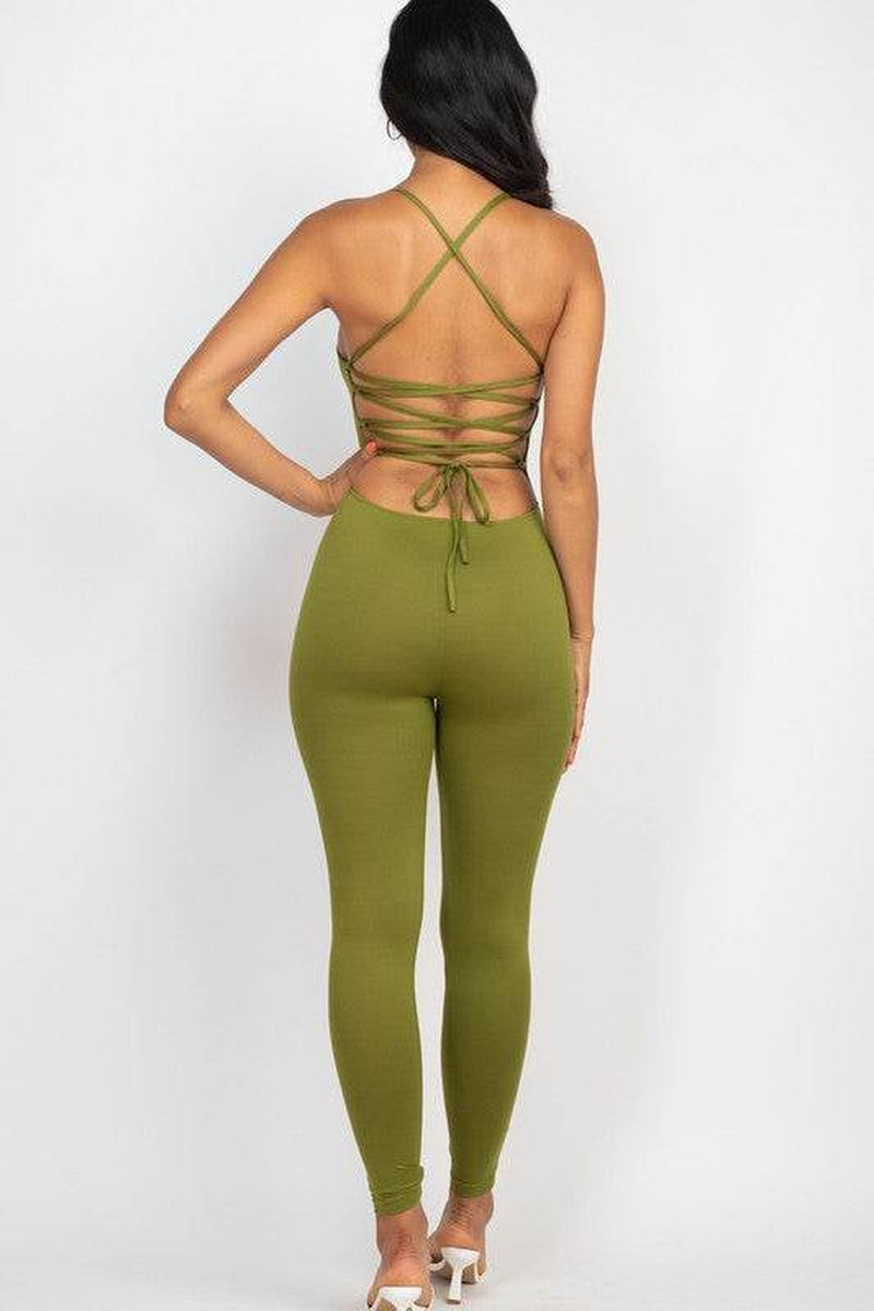 Criss-Cross Back Detail Bodycon Jumpsuit