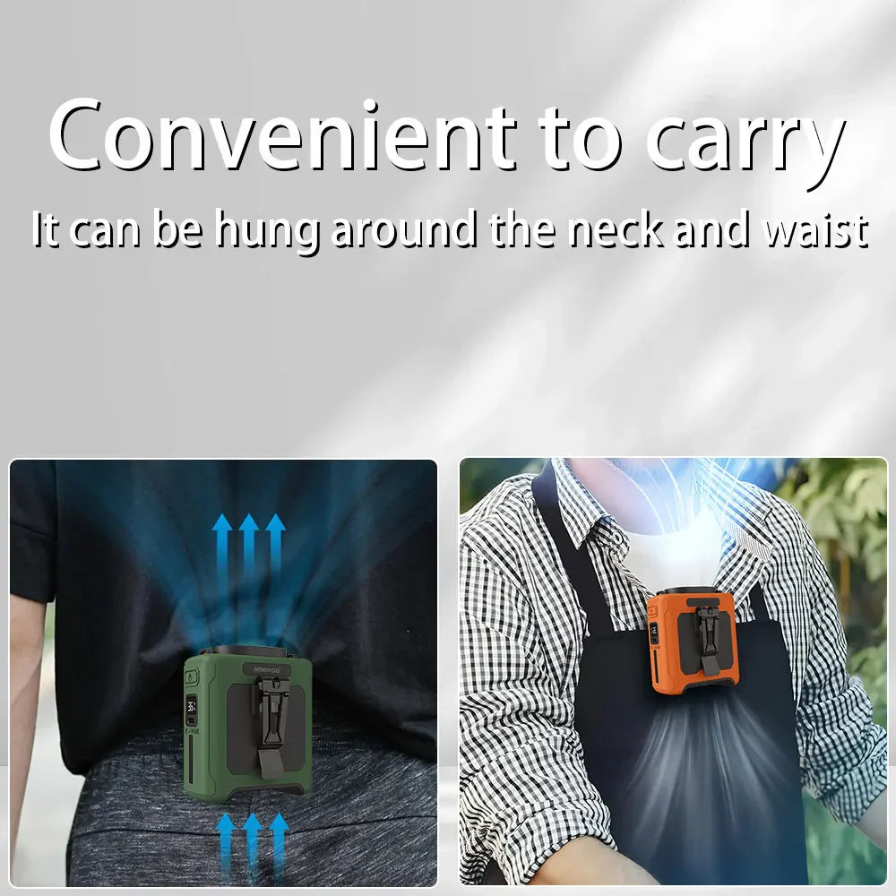 10,000mAh Wearable Neck Fan with 5 Speed Settings and LED Light - Ideal for Outdoor Jobs, Travel, and Camping with 40 Hours of Hands-Free Use