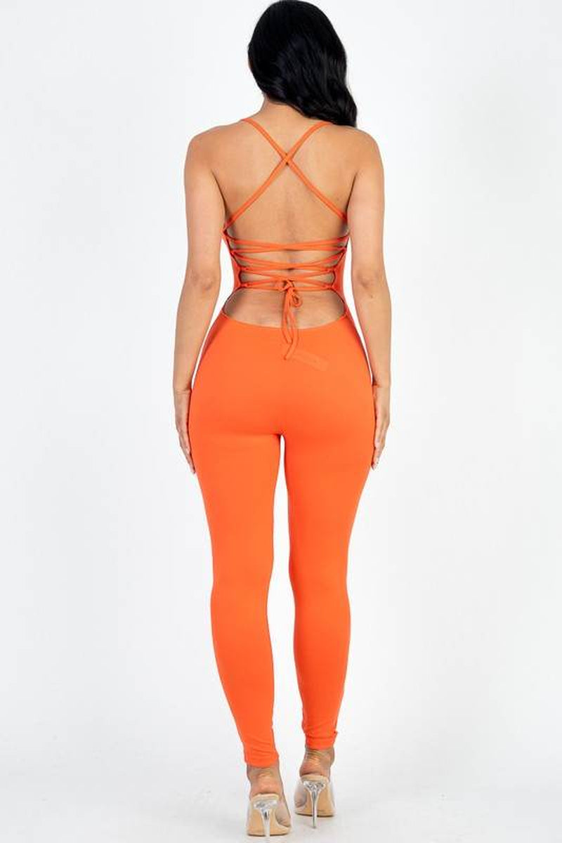 Criss-Cross Back Detail Bodycon Jumpsuit