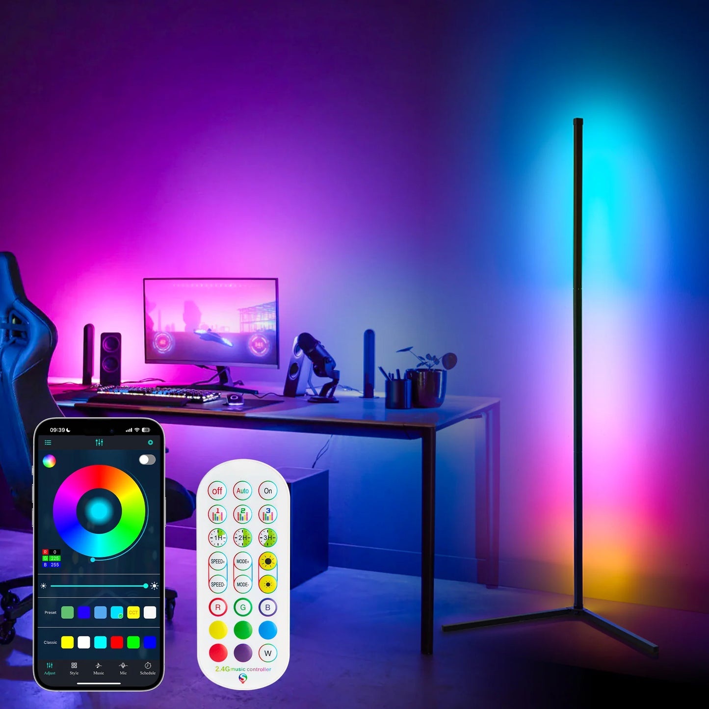 RGB Corner Floor Lamp with App Support and Music Synchronization