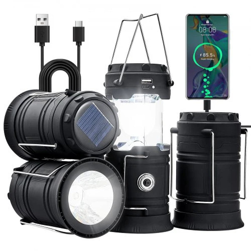 Portable Rechargeable LED Camping Lanterns with Battery Bank Function - Set of 4
