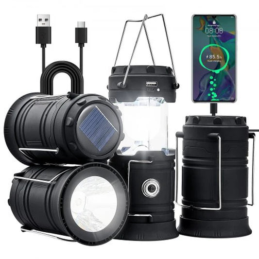Portable Rechargeable LED Camping Lanterns with Battery Bank Function - Set of 4