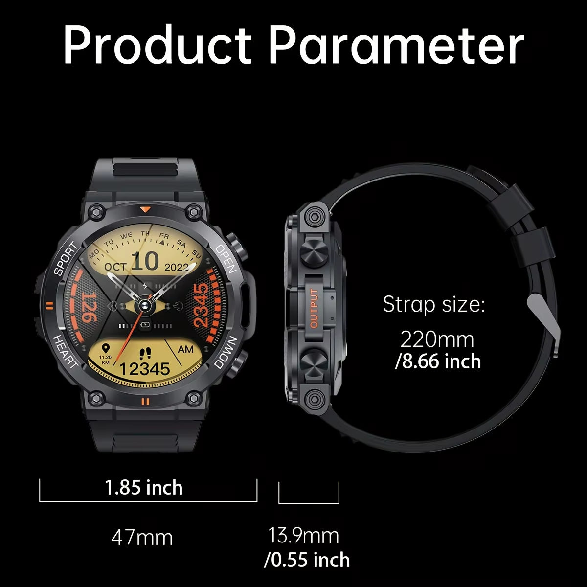 K56Pro Men's Smart Watch with Heart Rate Monitoring, Bluetooth Connectivity, 400mAh Long Battery Life, 1.39-Inch HD Display, Ideal for Outdoor Sports