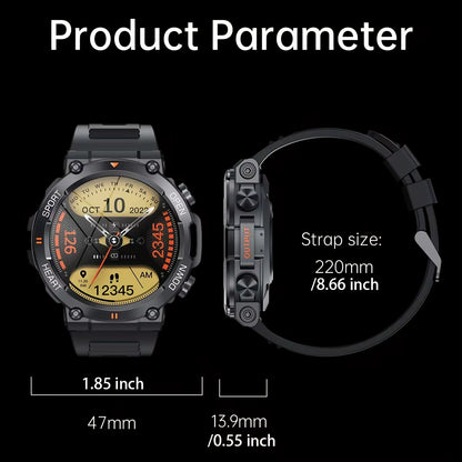 K56Pro Men's Smart Watch with Heart Rate Monitoring, Bluetooth Connectivity, 400mAh Long Battery Life, 1.39-Inch HD Display, Ideal for Outdoor Sports